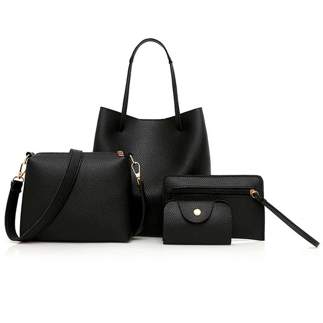 4pcs/Set Fashion Women Bag Tassel Pure PU Leather Composite Bag For Women Clutch Handbag Set Large Shoulder Bag Tote bolso mujer