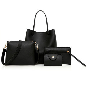 4pcs/Set Fashion Women Bag Tassel Pure PU Leather Composite Bag For Women Clutch Handbag Set Large Shoulder Bag Tote bolso mujer