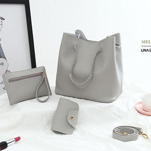 4pcs/Set Fashion Women Bag Tassel Pure PU Leather Composite Bag For Women Clutch Handbag Set Large Shoulder Bag Tote bolso mujer