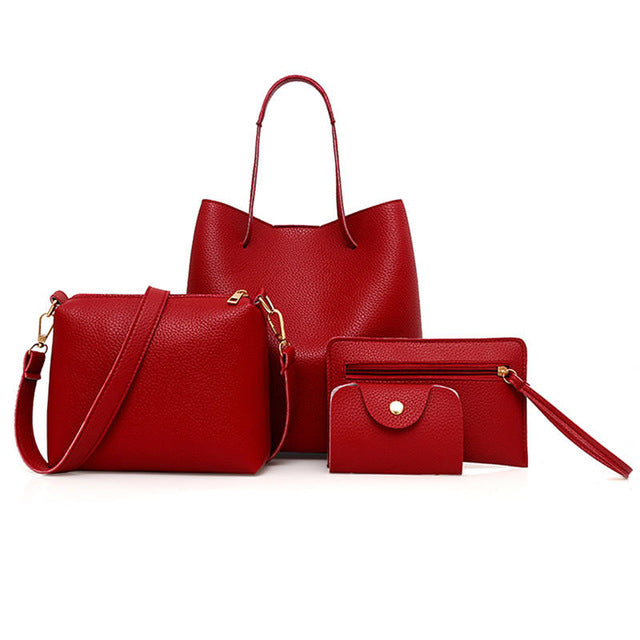 4pcs/Set Fashion Women Bag Tassel Pure PU Leather Composite Bag For Women Clutch Handbag Set Large Shoulder Bag Tote bolso mujer