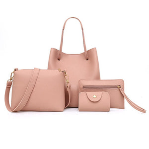 4pcs/Set Fashion Women Bag Tassel Pure PU Leather Composite Bag For Women Clutch Handbag Set Large Shoulder Bag Tote bolso mujer