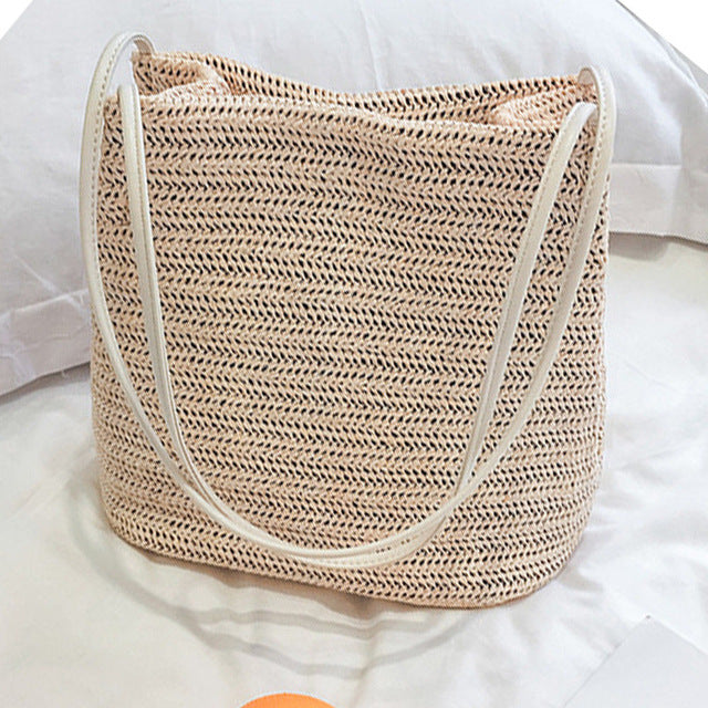 2020 New Vintage Women Girls Bohemian Rattan Straw Bag Woven Bucket Handbag Crossbody Fashion Beach Summer Bags