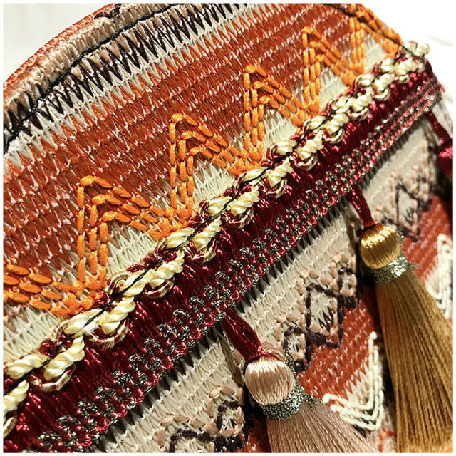 2020 New Vintage Women Girls Bohemian Rattan Straw Bag Woven Bucket Handbag Crossbody Fashion Beach Summer Bags