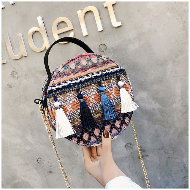 2020 New Vintage Women Girls Bohemian Rattan Straw Bag Woven Bucket Handbag Crossbody Fashion Beach Summer Bags