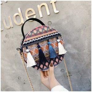 2020 New Vintage Women Girls Bohemian Rattan Straw Bag Woven Bucket Handbag Crossbody Fashion Beach Summer Bags