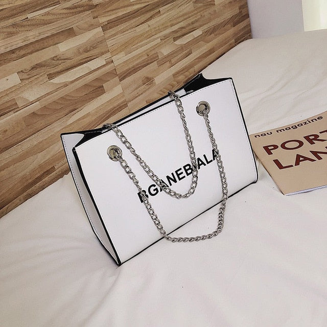 Fashion Women Bags Shoulder Crossbody Hand Long Chain Letter Printed Club Bucket Bag Girls Teenagers Handbag Female Luxury Tote
