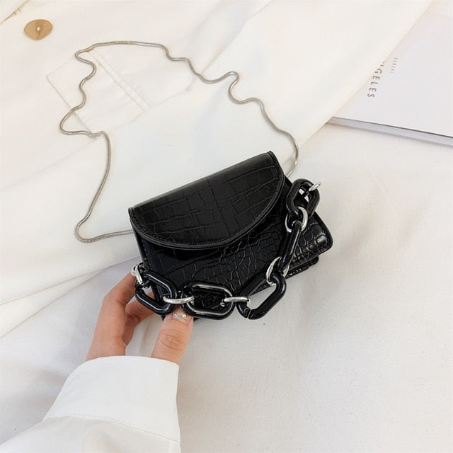 Two Sizes Acrylic Chain MINI PU Leather Crossbody Bags For Women 2020 Summer  Shoulder Handbags Female Travel Cross Body Bag