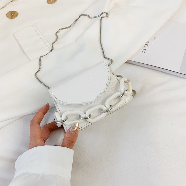 Two Sizes Acrylic Chain MINI PU Leather Crossbody Bags For Women 2020 Summer  Shoulder Handbags Female Travel Cross Body Bag
