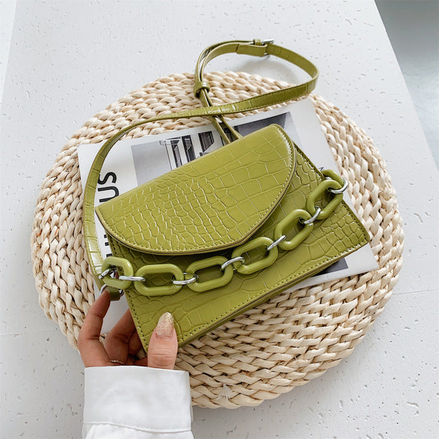 Two Sizes Acrylic Chain MINI PU Leather Crossbody Bags For Women 2020 Summer  Shoulder Handbags Female Travel Cross Body Bag
