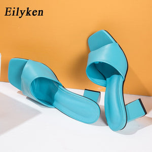 Eilyken 2020 New Women Slipper Summer Outdoor Sandal Square High Heel Slip On Flip Flop Elegant Women Slides Sandal size 41 42