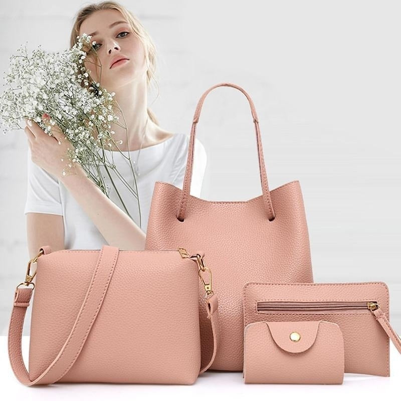4pcs/Set Fashion Women Bag Tassel Pure PU Leather Composite Bag For Women Clutch Handbag Set Large Shoulder Bag Tote bolso mujer