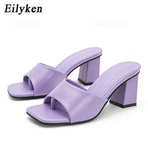 Eilyken 2020 New Women Slipper Summer Outdoor Sandal Square High Heel Slip On Flip Flop Elegant Women Slides Sandal size 41 42