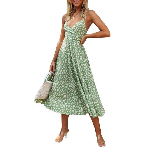 Women Boho Beach Summer Holiday Clothes Short Sleeve V-neck Floral Dress Elegant Playa Party Ladies Dress Fashion Tunic Sundress