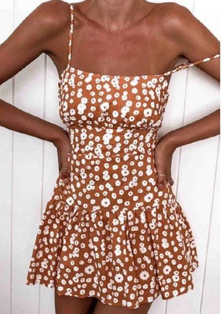Women Boho Beach Summer Holiday Clothes Short Sleeve V-neck Floral Dress Elegant Playa Party Ladies Dress Fashion Tunic Sundress