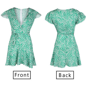 Women Boho Beach Summer Holiday Clothes Short Sleeve V-neck Floral Dress Elegant Playa Party Ladies Dress Fashion Tunic Sundress