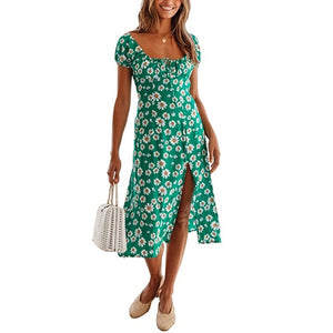 Women Boho Beach Summer Holiday Clothes Short Sleeve V-neck Floral Dress Elegant Playa Party Ladies Dress Fashion Tunic Sundress