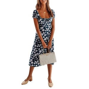 Women Boho Beach Summer Holiday Clothes Short Sleeve V-neck Floral Dress Elegant Playa Party Ladies Dress Fashion Tunic Sundress