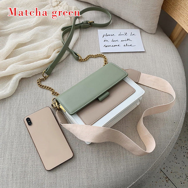 Fashion Women PU Leather Messenger Bags Crossbody Chain Bag and Handbags With Metal Chain  2020 fashion Small package