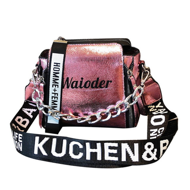 Fashion Women PU Leather Messenger Bags Crossbody Chain Bag and Handbags With Metal Chain  2020 fashion Small package