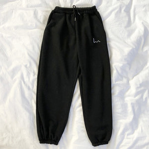 Mooirue Winter Women Harem Pants Stripes Embroidery Gray Black Fleece Pants Bottom
