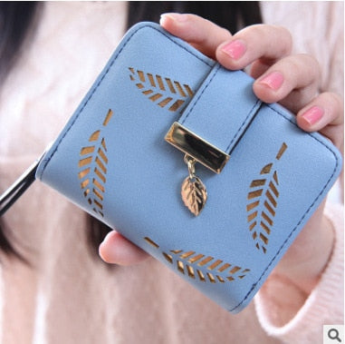 Women Wallet PU Leather Purse Female Long Wallet Gold Hollow Leaves Pouch Handbag For Women Coin Purse Card Holders Clutch