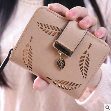 Women Wallet PU Leather Purse Female Long Wallet Gold Hollow Leaves Pouch Handbag For Women Coin Purse Card Holders Clutch