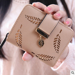 Women Wallet PU Leather Purse Female Long Wallet Gold Hollow Leaves Pouch Handbag For Women Coin Purse Card Holders Clutch