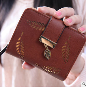 Women Wallet PU Leather Purse Female Long Wallet Gold Hollow Leaves Pouch Handbag For Women Coin Purse Card Holders Clutch