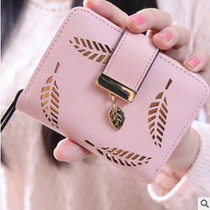 Women Wallet PU Leather Purse Female Long Wallet Gold Hollow Leaves Pouch Handbag For Women Coin Purse Card Holders Clutch
