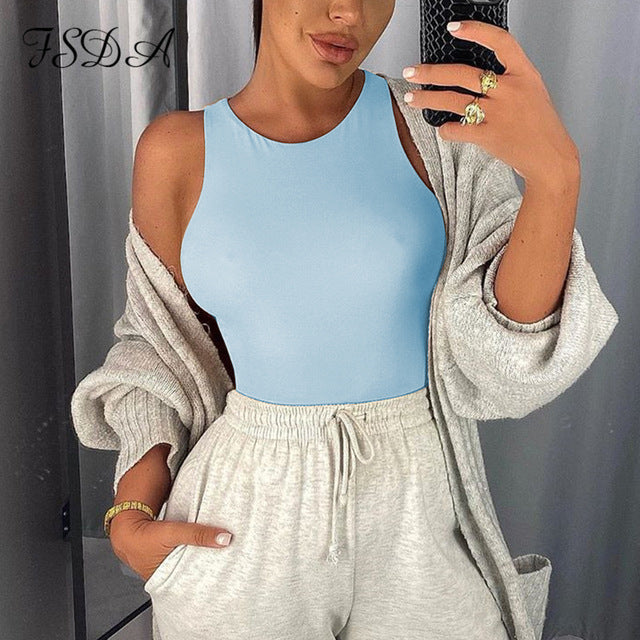 FSDA O Neck Summer Sleeveless Sexy Bodysuit Women 2020 Off Shoulder Body Tops Streetwear Casual White Bodysuits