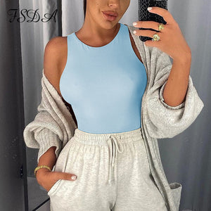 FSDA O Neck Summer Sleeveless Sexy Bodysuit Women 2020 Off Shoulder Body Tops Streetwear Casual White Bodysuits