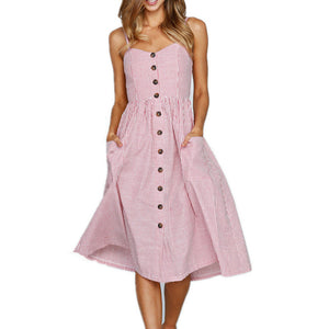 Vintage Casual Sundress Female Beach Dress Midi Button Backless Polka Dot Striped Women Dress Summer 2020 Boho Sexy Floral Dress