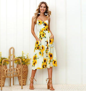 Vintage Casual Sundress Female Beach Dress Midi Button Backless Polka Dot Striped Women Dress Summer 2020 Boho Sexy Floral Dress