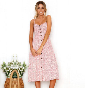 Vintage Casual Sundress Female Beach Dress Midi Button Backless Polka Dot Striped Women Dress Summer 2020 Boho Sexy Floral Dress