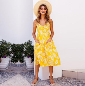 Vintage Casual Sundress Female Beach Dress Midi Button Backless Polka Dot Striped Women Dress Summer 2020 Boho Sexy Floral Dress