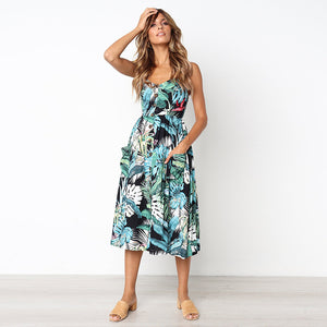 Vintage Casual Sundress Female Beach Dress Midi Button Backless Polka Dot Striped Women Dress Summer 2020 Boho Sexy Floral Dress