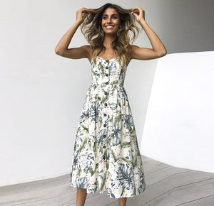 Vintage Casual Sundress Female Beach Dress Midi Button Backless Polka Dot Striped Women Dress Summer 2020 Boho Sexy Floral Dress