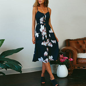 Vintage Casual Sundress Female Beach Dress Midi Button Backless Polka Dot Striped Women Dress Summer 2020 Boho Sexy Floral Dress
