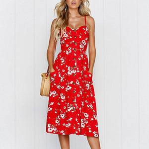 Vintage Casual Sundress Female Beach Dress Midi Button Backless Polka Dot Striped Women Dress Summer 2020 Boho Sexy Floral Dress