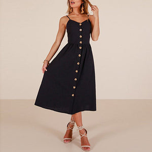 Vintage Casual Sundress Female Beach Dress Midi Button Backless Polka Dot Striped Women Dress Summer 2020 Boho Sexy Floral Dress
