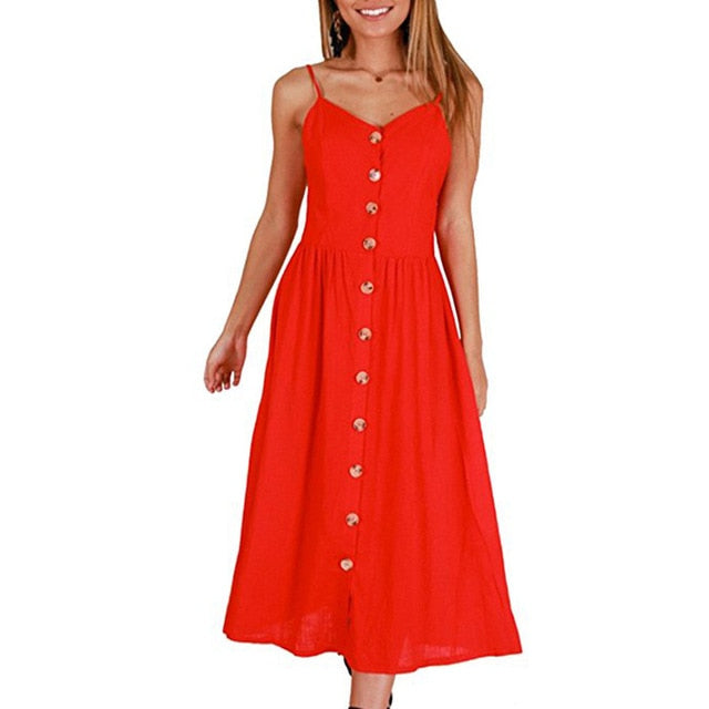 Vintage Casual Sundress Female Beach Dress Midi Button Backless Polka Dot Striped Women Dress Summer 2020 Boho Sexy Floral Dress