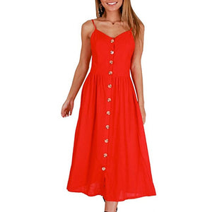 Vintage Casual Sundress Female Beach Dress Midi Button Backless Polka Dot Striped Women Dress Summer 2020 Boho Sexy Floral Dress