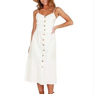 Vintage Casual Sundress Female Beach Dress Midi Button Backless Polka Dot Striped Women Dress Summer 2020 Boho Sexy Floral Dress