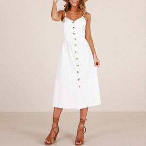 Vintage Casual Sundress Female Beach Dress Midi Button Backless Polka Dot Striped Women Dress Summer 2020 Boho Sexy Floral Dress