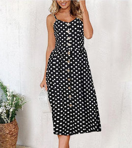 Vintage Casual Sundress Female Beach Dress Midi Button Backless Polka Dot Striped Women Dress Summer 2020 Boho Sexy Floral Dress