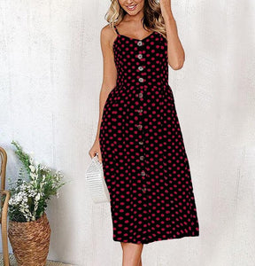 Vintage Casual Sundress Female Beach Dress Midi Button Backless Polka Dot Striped Women Dress Summer 2020 Boho Sexy Floral Dress