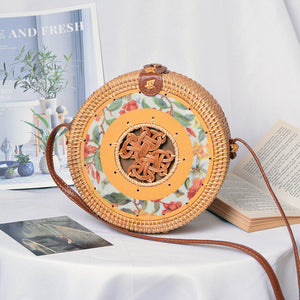 Woven Rattan Bag Round Straw Shoulder Bag Small Beach HandBags Women Summer Hollow Handmade Messenger Crossbody Bags