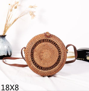 Woven Rattan Bag Round Straw Shoulder Bag Small Beach HandBags Women Summer Hollow Handmade Messenger Crossbody Bags