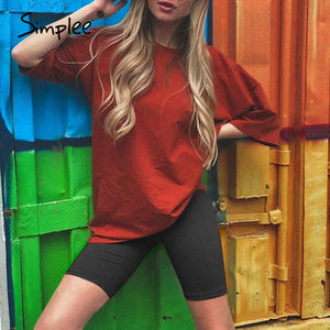 Simplee Casual solid outfits women's two piece suit with belt Home loose sports tracksuits fashion leisure bicycle suit summer