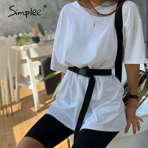 Simplee Casual solid outfits women's two piece suit with belt Home loose sports tracksuits fashion leisure bicycle suit summer